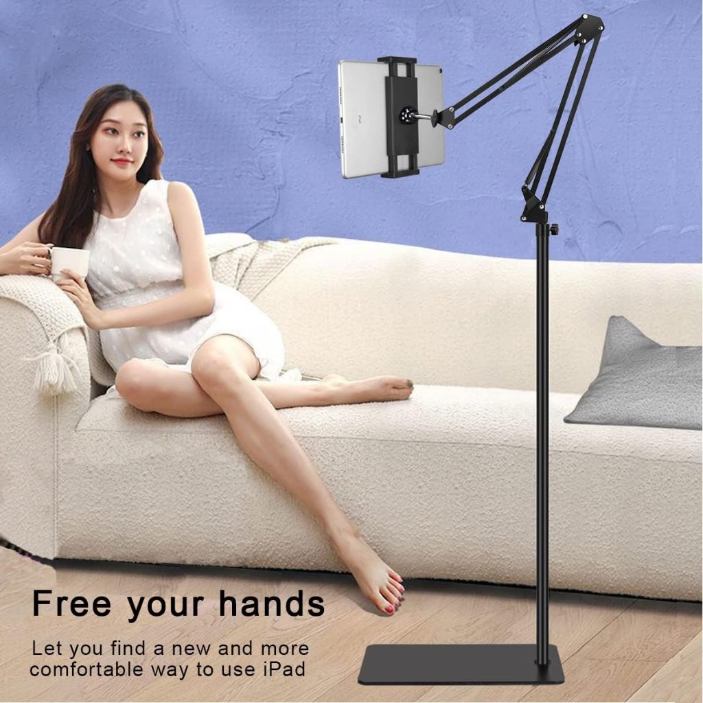 Giá đỡ ipad, kẹp điện thoại có đế thân đứng sàn hợp kim nhôm nâng cấp xoay 360 đa năng quay video, xem phim, livestream