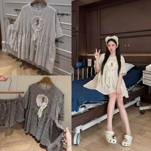 Sét áo thỏ babydoll dáng váy phối quần đùi S305 SM kem, xám