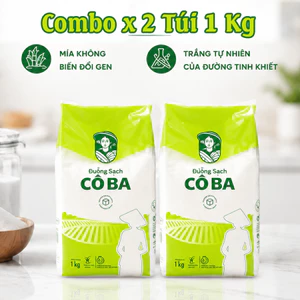 2 TÚI Đường Sạch Cô Ba Biên Hoà Túi 1Kg , Được làm từ mía tinh khiết , không chứa tạp chất , hóa chắt