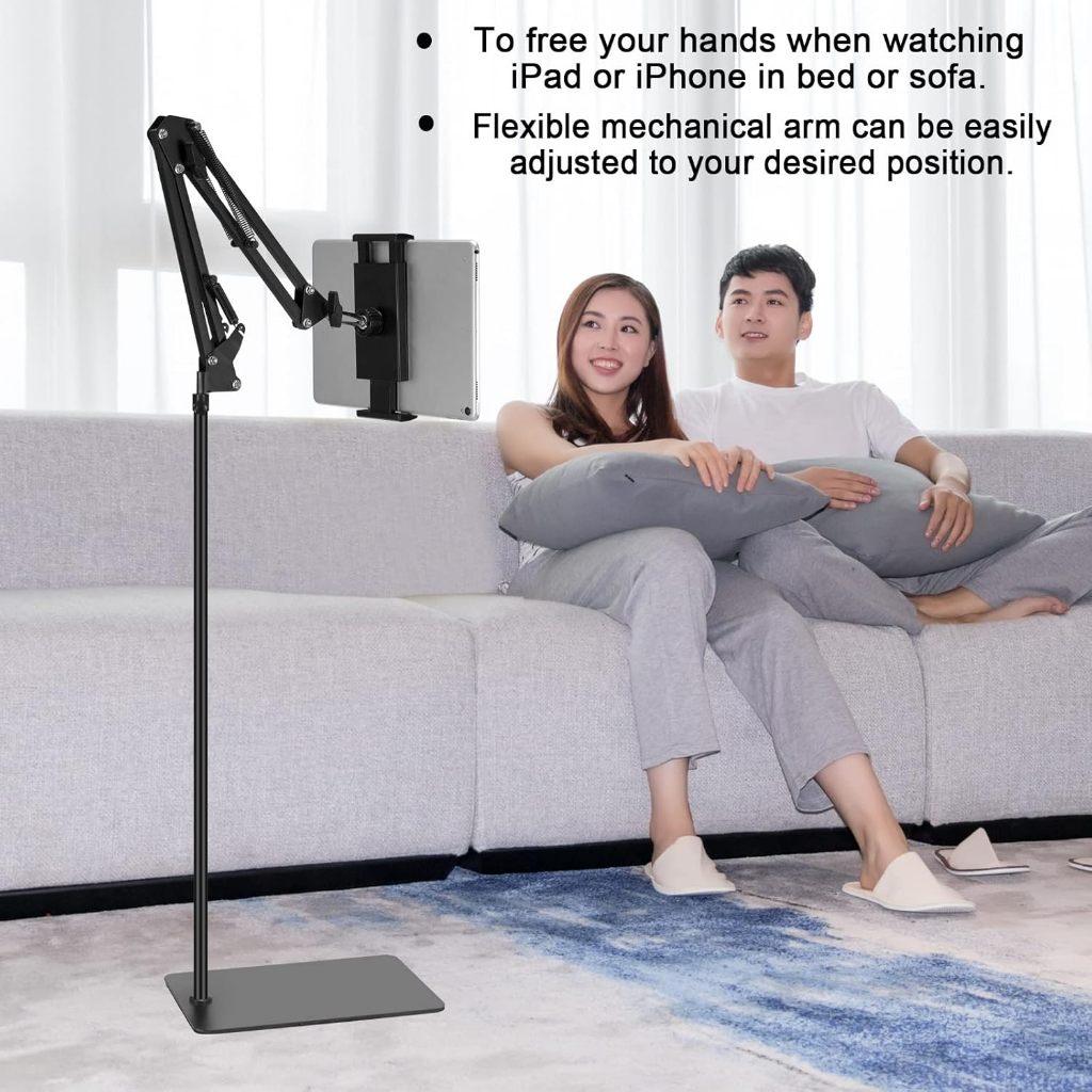 Giá đỡ điện thoại, ipad hợp kim nhôm có đế đứng sàn nâng cấp xoay 360 độ đa năng quay video, chân livestream, giải trí