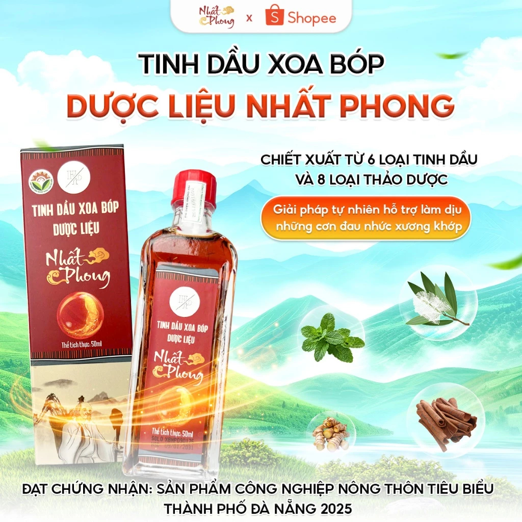 Tinh dầu xoa bóp dược liệu Nhất Phong 50ml giảm đau nhức xương khớp, nhức mỏi cơ bắp, làm ấm cơ thể