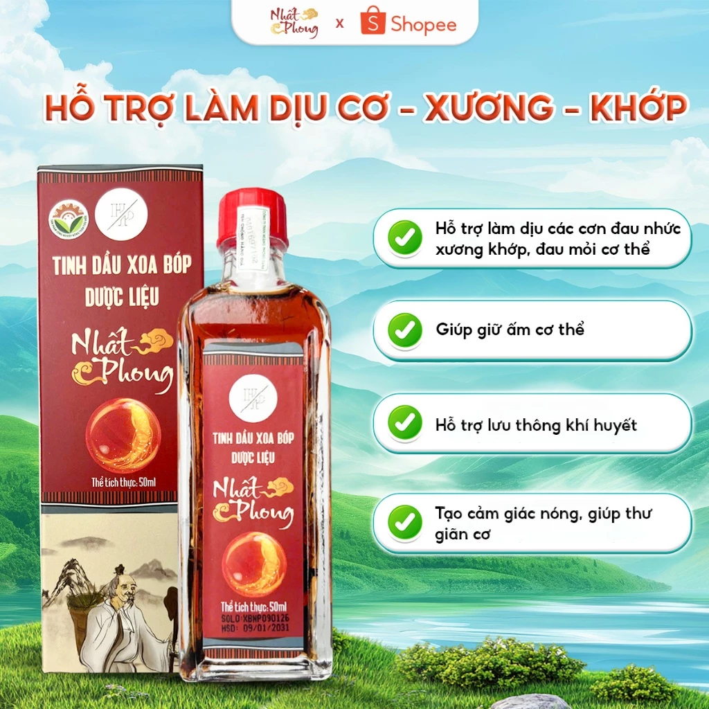 Tinh dầu xoa bóp dược liệu Nhất Phong 50ml giảm đau nhức xương khớp, nhức mỏi cơ bắp, làm ấm cơ thể