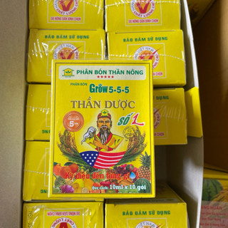Phân bón lá đậm đặc Thần Dược số 1 Grow 5-5-5 (Gói 10ml) Ba Lá Xanh, Tăng trưởng mạnh mẽ, bông nhiều, hạt sáng