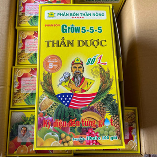 Phân bón lá đậm đặc Thần Dược số 1 Grow 5-5-5 (Gói 10ml) Ba Lá Xanh, Tăng trưởng mạnh mẽ, bông nhiều, hạt sáng