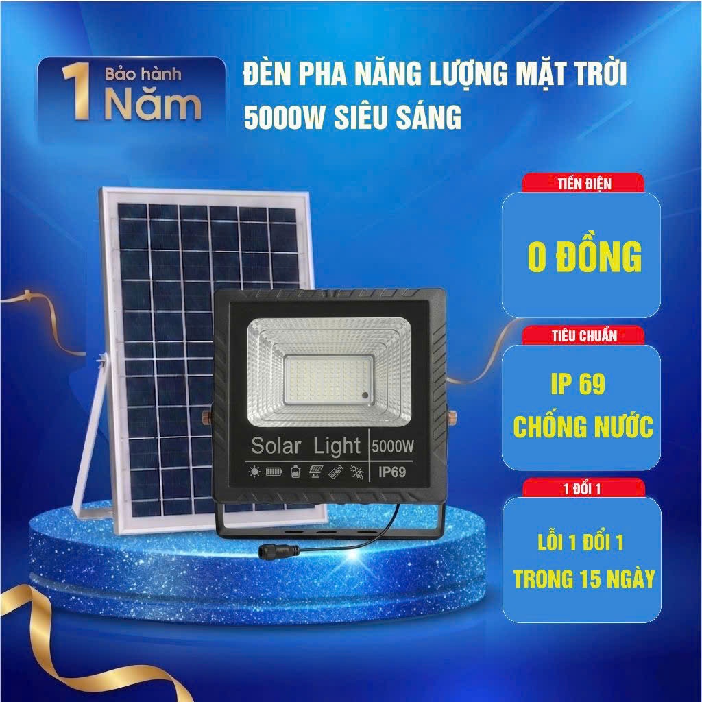 Đèn Pha LED Năng Lượng Mặt Trời Cao Cấp - Đèn Tích Điện Sân Vườn - Chống Nước IP68 - Tự Động Bật Tắt- DP5000
