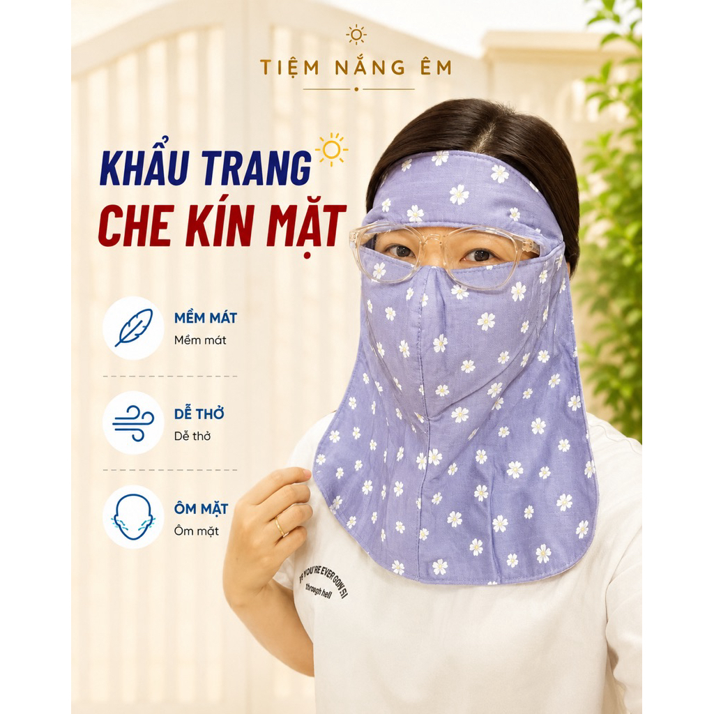 Khẩu Trang Chống Nắng Che Kín Mặt Vải Đũi Mềm Mát