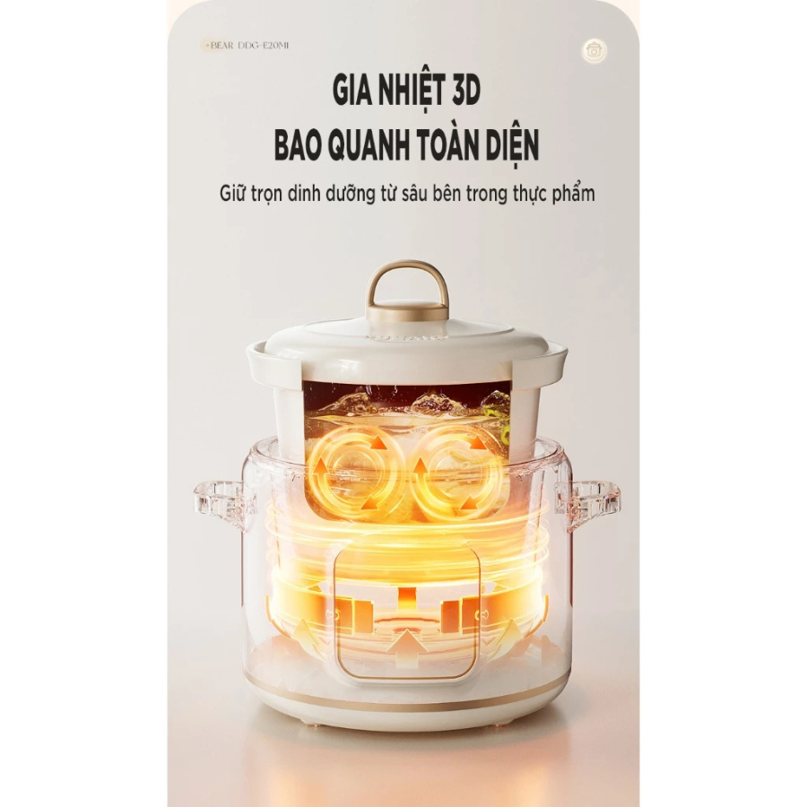Nồi Nấu Chậm Bear DDG-E20M1 (SC-4H20Q) - 2L 175W, Lòng Gốm Sứ, 6 Chế Độ Tích Hợp - Hàng Chính Hãng