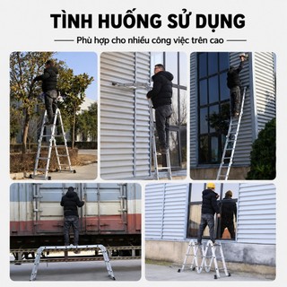 REAIM Thang nhôm gấp  4 đoạn nhập khẩu  3,7 4.7 5,7 mét đa năng khóa chốt tự động Chịu Lực 300KG Bảo hành 2 năm