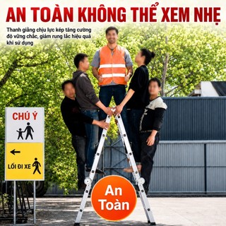 REAIM Thang nhôm gấp  4 đoạn nhập khẩu  3,7 4.7 5,7 mét đa năng khóa chốt tự động Chịu Lực 300KG Bảo hành 2 năm
