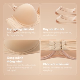 Áo ngực cup ngang Strapless Bra hỗ trợ nâng đẩy tạo khuân tròn đầy ONOFF Basic -16UF25A452