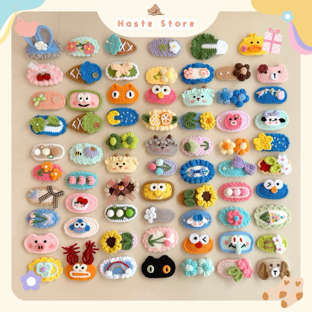 [LẺ 1 CÁI] Kẹp Tóc Len Nhung Post 2 Kẹp Mái Hình Thú Hình Hoa Tổng Hợp Dễ Thương Handmade Quà Tặng Bạn Nữ Bé Gái