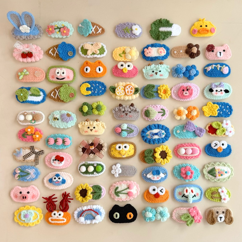 [LẺ 1 CÁI] Kẹp Tóc Len Nhung Post 2 Kẹp Mái Hình Thú Hình Hoa Tổng Hợp Dễ Thương Handmade Quà Tặng Bạn Nữ Bé Gái