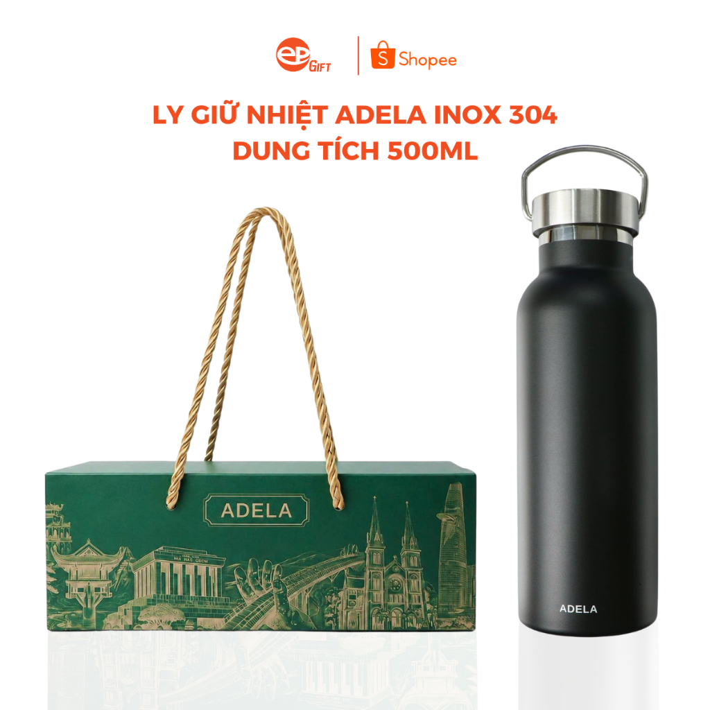 Bình Giữ Nhiệt Inox 304 Adela Dung Tích 500ml Nắp Quai Xách Kèm Hộp