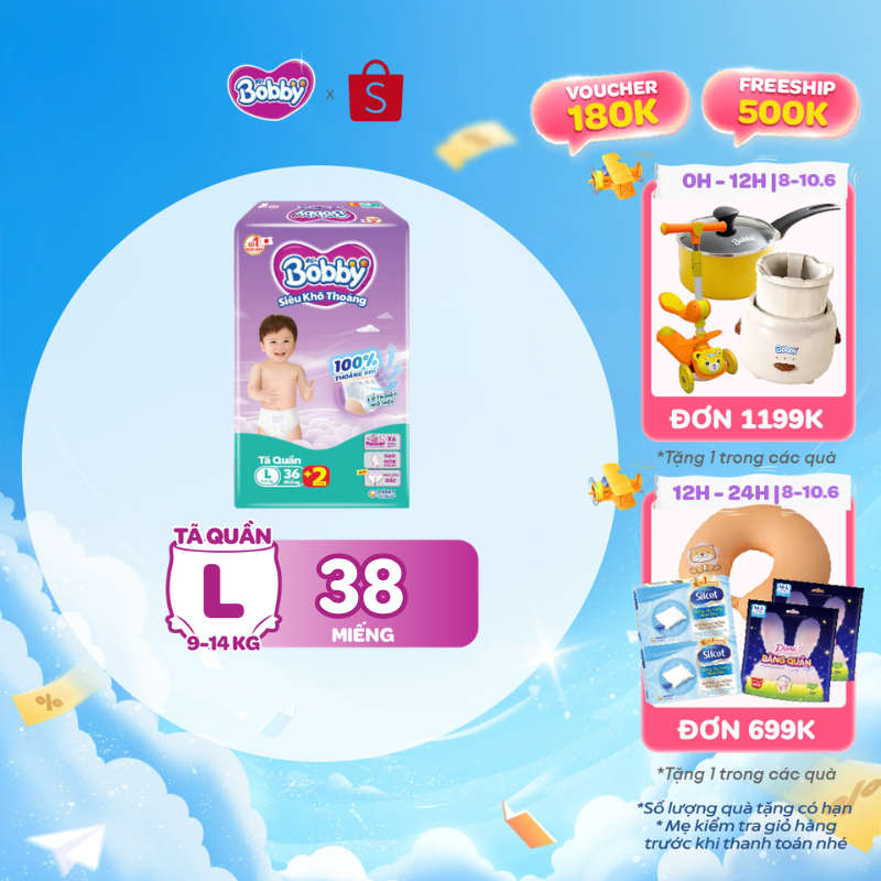 [TẶNG MIẾNG NGẪU NHIÊN] Tã quần Bobby Siêu Khô Thoáng - 100% Thoáng Khí Jumbo S46/M42/L36/XL32/XXL28/XXXL22
