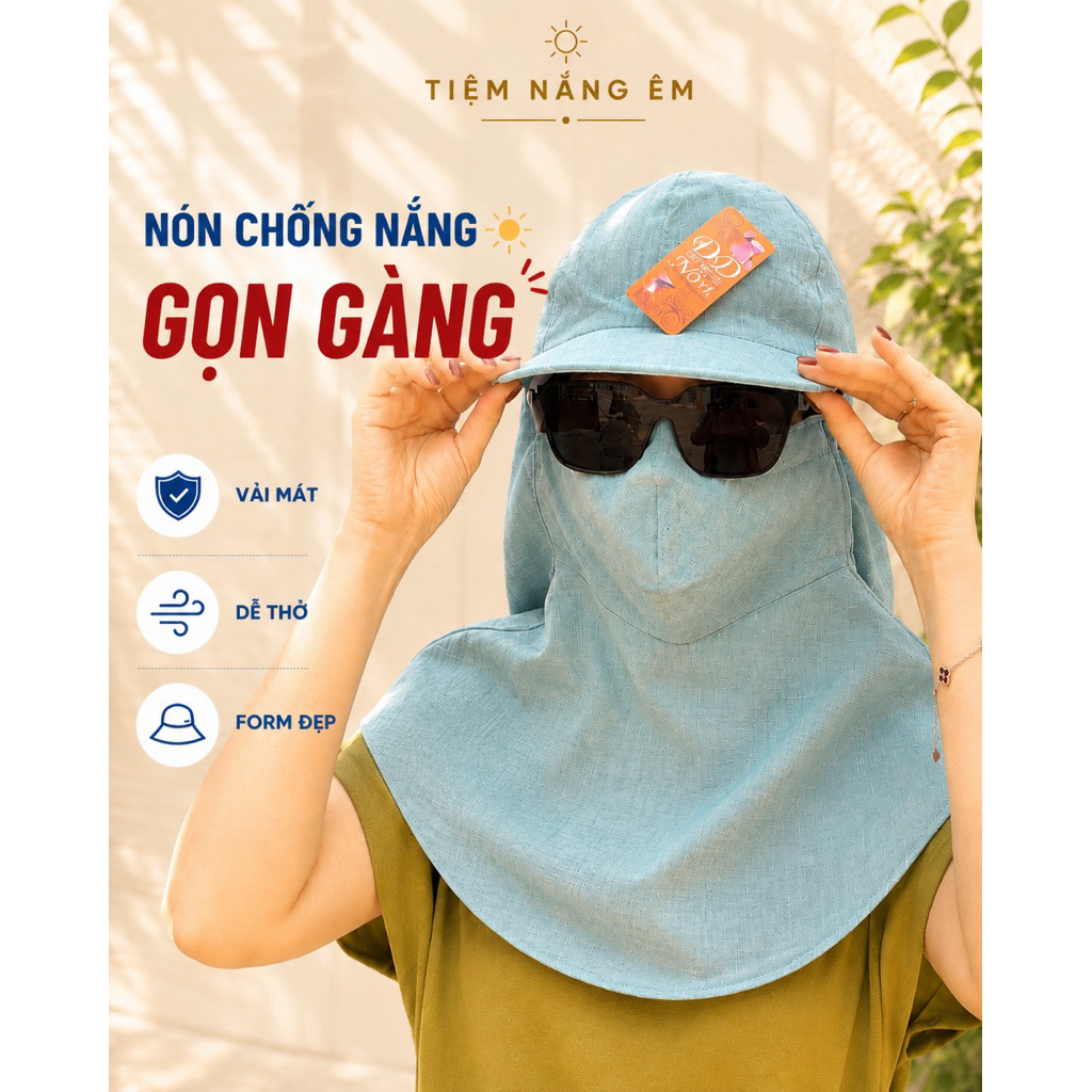 NÓN MŨ CHỐNG NẮNG KHẨU TRANG CHE KÍN Dây Kéo Miếng Dán – VẢI ĐŨI THOÁNG MÁT, DỄ THỞ