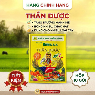 (Hộp 10 gói) Phân bón lá đậm đặc Thần Dược số 1 Grow 5-5-5 Ba Lá Xanh, Tăng trưởng mạnh mẽ, bông nhiều, hạt sáng