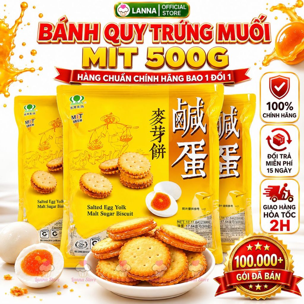 【CHUẨN CHÍNH HÃNG】Bánh Quy Trứng Muối Dẻo MIT Đài Loan 500g – Bánh Ngọt Nhân Trứng Muối