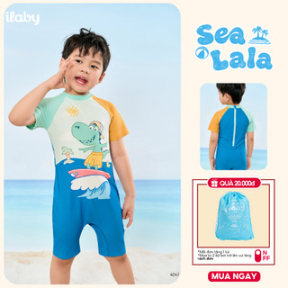 [TẶNG TÚI] Đồ bơi bé trai ILABY HCM liền thân chất thun lạnh, họa tiết khủng long phối màu nổi bật size 10-43kg [4047]
