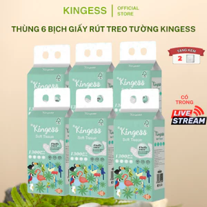 Giấy vệ sinh treo tường KINGESS thùng 6 bịch làm từ bột gỗ nguyên chất treo tường đa sắc 1300 tờ