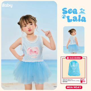 [TẶNG TÚI] Đồ bơi bé gái cao cấp ILABY HCM váy bơi caro xanh phốt lưới tutu size từ 10-43kg [4024]