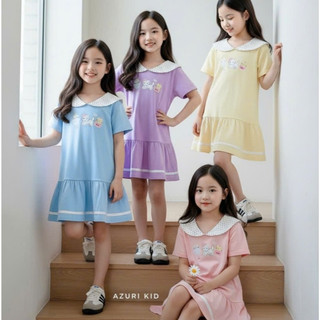 Váy Thun Mèo Cổ Chấm Bi AZD625 Cho Bé Gái - Đầm Phom A Thoải Mái, Lá Cổ Thuỷ Thủ