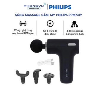 Súng massage cầm tay Philips PPM7319 10W - 6 cấp độ lực, 4 đầu massage, Type C - Bảo hành 12 tháng