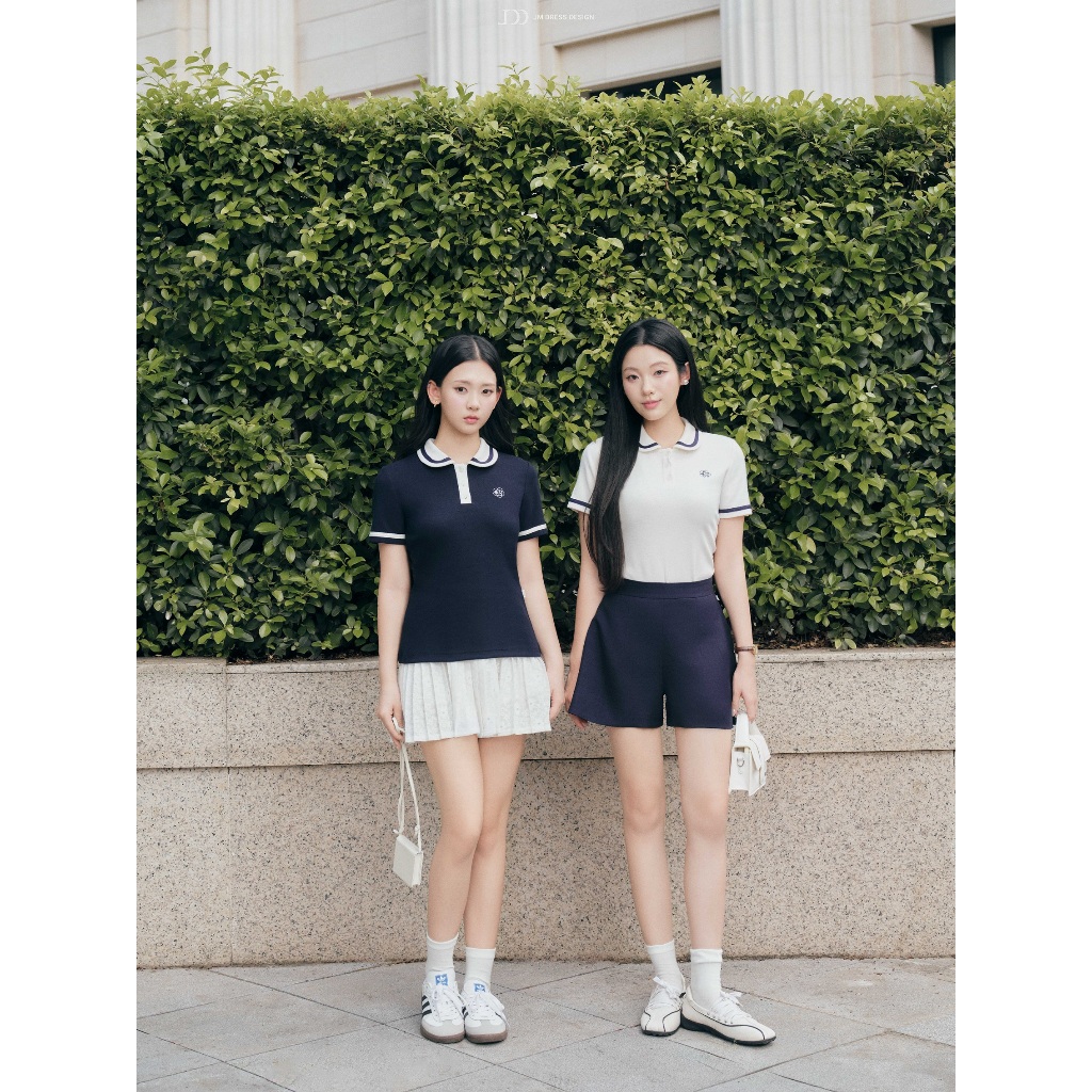 Áo Polo Cổ Sen Phối Viền Cổ Và Gấu Tay 2T41.2605, Áo Thun Polo Nữ Form Ôm Nhẹ Phong Cách Preppy Hiện Đại, Thanh Lịch JM