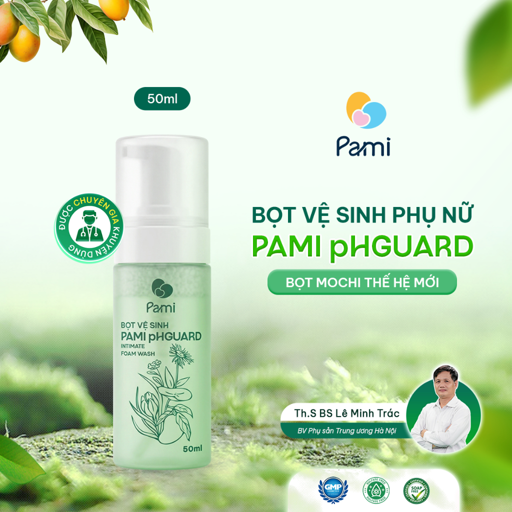 Dung dịch vệ sinh phụ nữ dạng bọt Mochi siêu mịn Pami pHGuard 50ml dưỡng ẩm cân bằng pH, giảm vi khuẩn