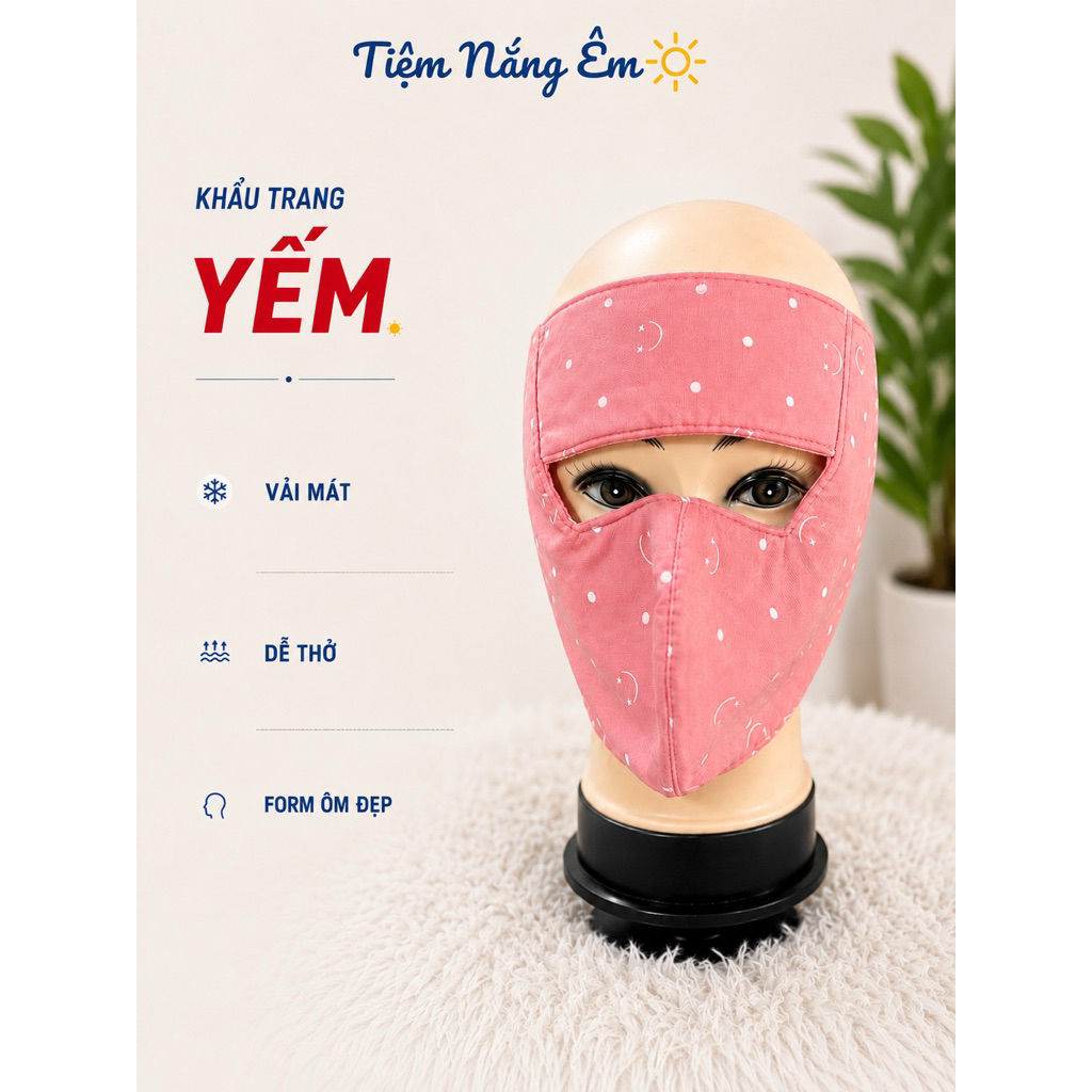 Khẩu Trang Che Kín Trán Mặt – Mặt Lưới Thoáng Mát, Ôm Mặt, Không Bí
