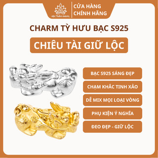 Charm Tỳ Hưu Bạc S925 Xỏ Ngang Mix Vòng Trầm Hương, Vòng Đá Phong Thủy - Mộc Trầm Hương MTH