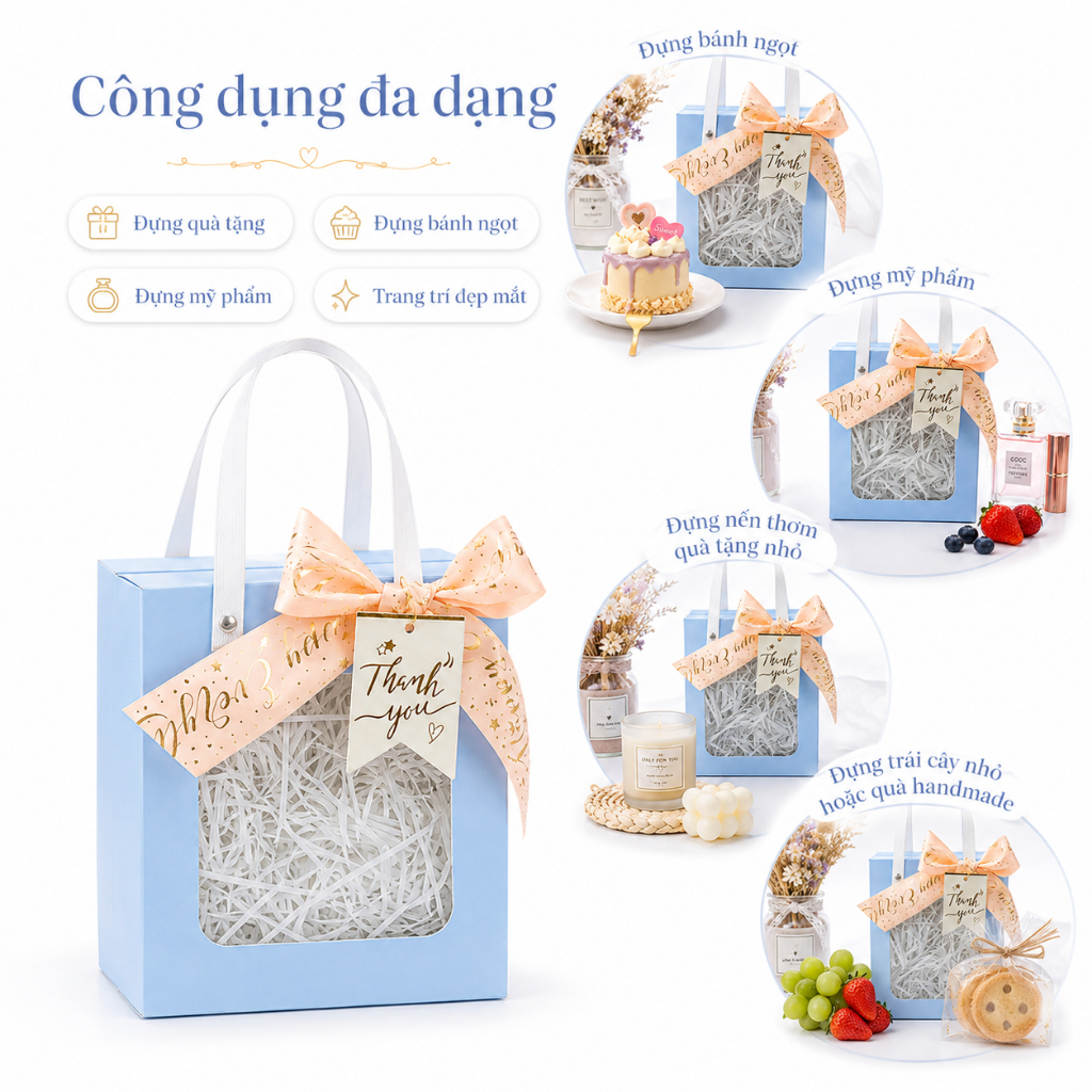 Combo 25 Hộp Quà Giấy Có Quai Xách Màu Xanh Biển Chắc Chắn Nhiều Kích Cỡ
