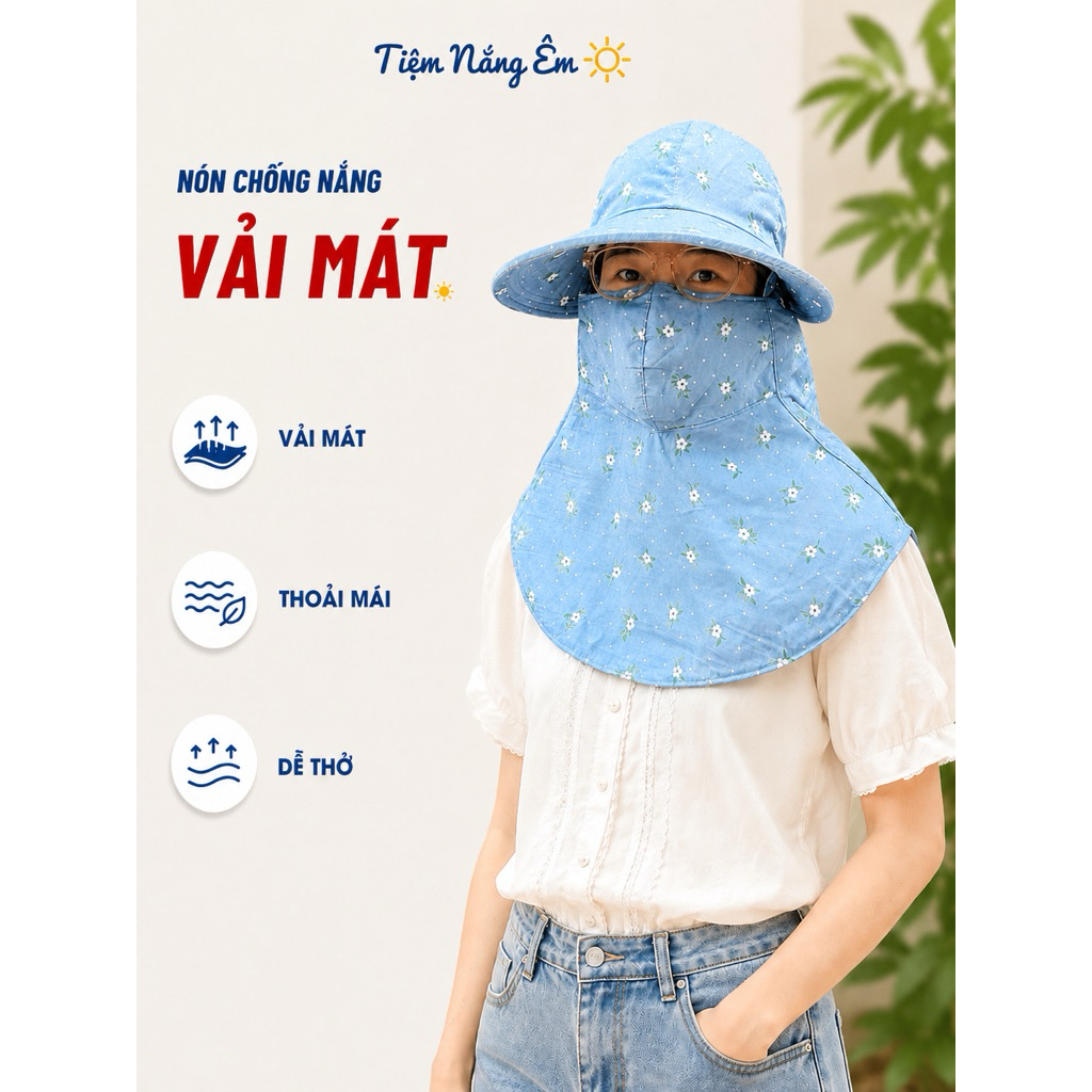 Nón Mũ Chống Nắng Nữ Vành To Khẩu Trang Thoáng Vải Đẹp Mát