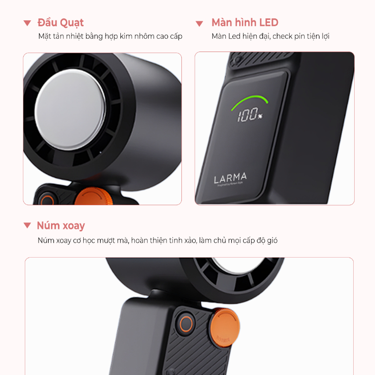 Quạt Mini Cầm Tay Sò Lạnh Larma Neo Turbo S, 100 Cấp Độ Gió, Chip Lạnh Ice Cool, Màn Hình LED, Pin Đến 7 Giờ, Nhẹ 186 | BigBuy360 - bigbuy360.vn