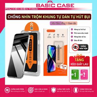 Kính cường lực iphone chống nhìn trộm khung tự dán tự rút bụi Baikô ip x/xsmax/11/12/13/14/15/16/17/pro/promax/plus