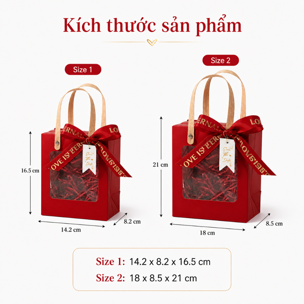 Set 25 Hộp Quà Cửa Sổ Mica Màu Đỏ Đựng Quà Sinh Nhật Có Quai Xách Chắc Chắn