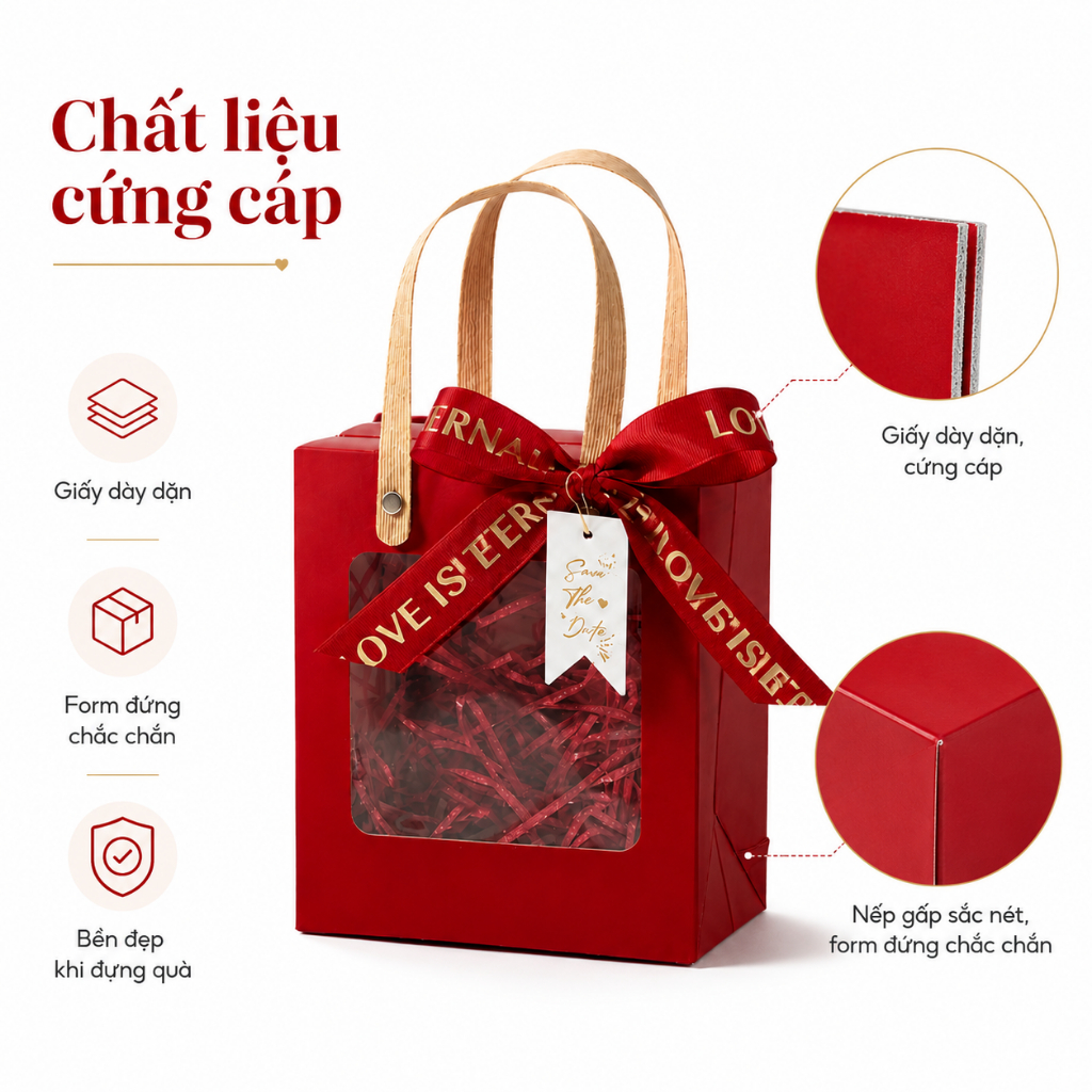 Set 25 Hộp Quà Cửa Sổ Mica Màu Đỏ Đựng Quà Sinh Nhật Có Quai Xách Chắc Chắn