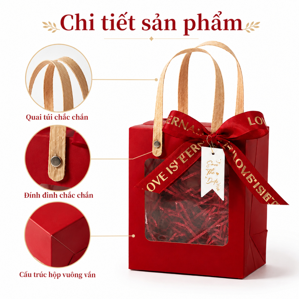 Set 25 Hộp Quà Cửa Sổ Mica Màu Đỏ Đựng Quà Sinh Nhật Có Quai Xách Chắc Chắn