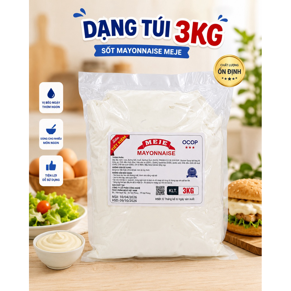 Thùng 12kg xốt Mayonnaise Meje dạng túi 3kg