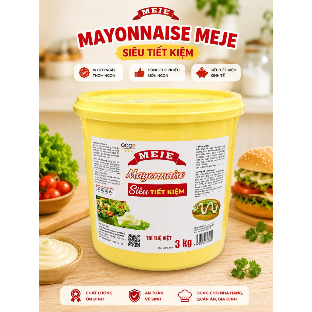 Mayonnaise Meje dạng xô 3kg siêu tiết kiệm