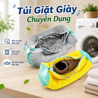 Túi Giặt Giày Chuyên Dụng Có Khóa Kéo | Túi Giặt Giày Máy Giặt Chenille Microfiber Bảo Vệ Sneaker