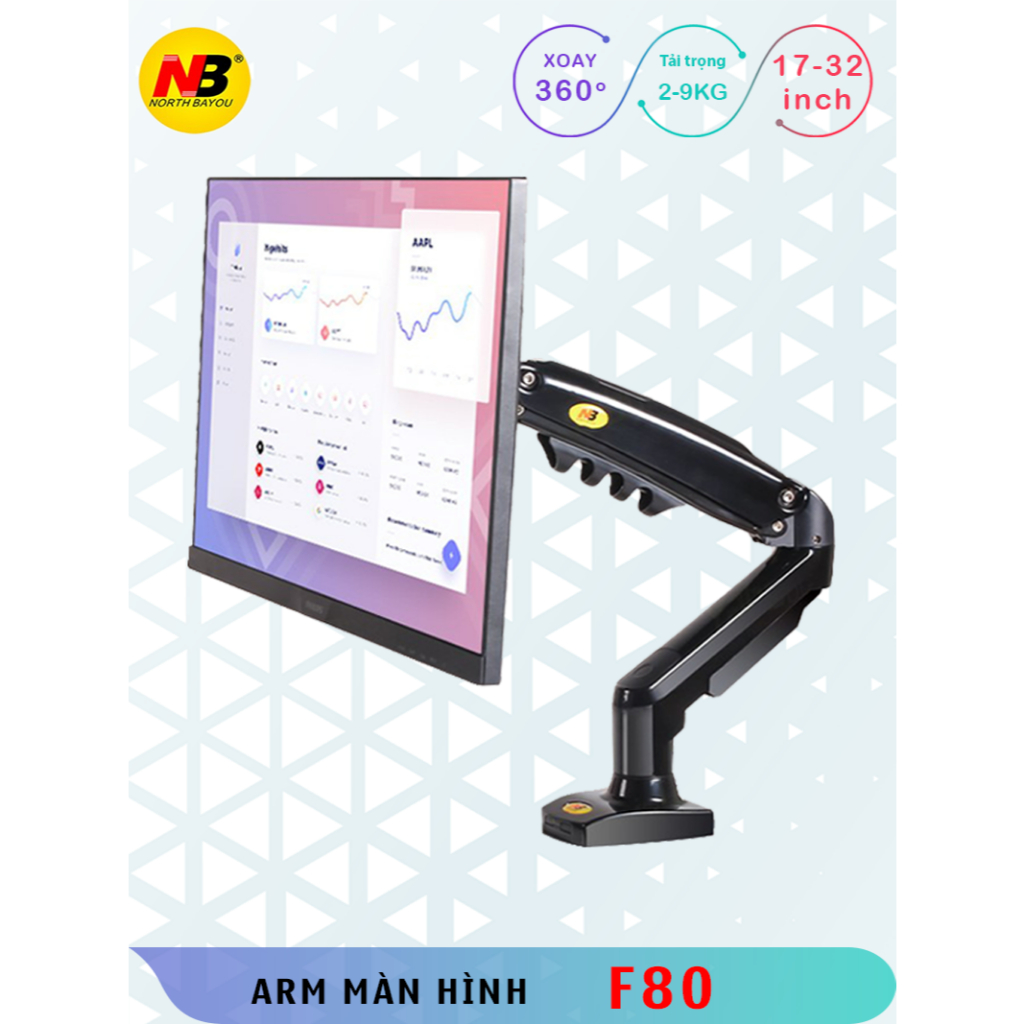 NB–F80 /Giá Treo Màn hình máy tính/ Tay treo màn hình/ Xoay 360 độ [Màn Hình 17" - 32"]