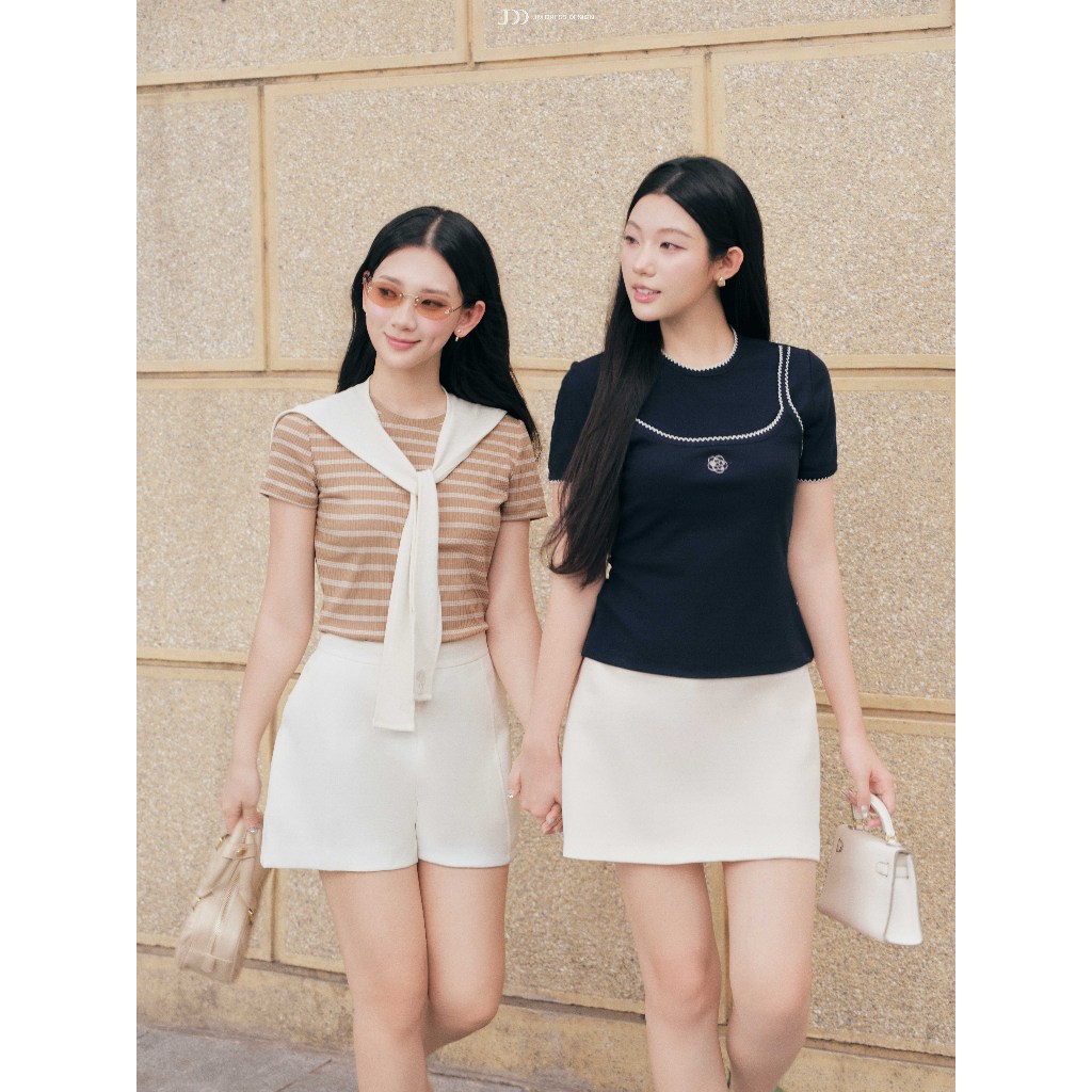 Áo Kiểu Cổ Tròn Giả 2 Dây 2T43.2606, Áo Thun Nữ Dệt Kim Form Ôm Nhẹ Slimfit Phong Cách Hàn Quốc, Tiếu Thư Công Sở By JM