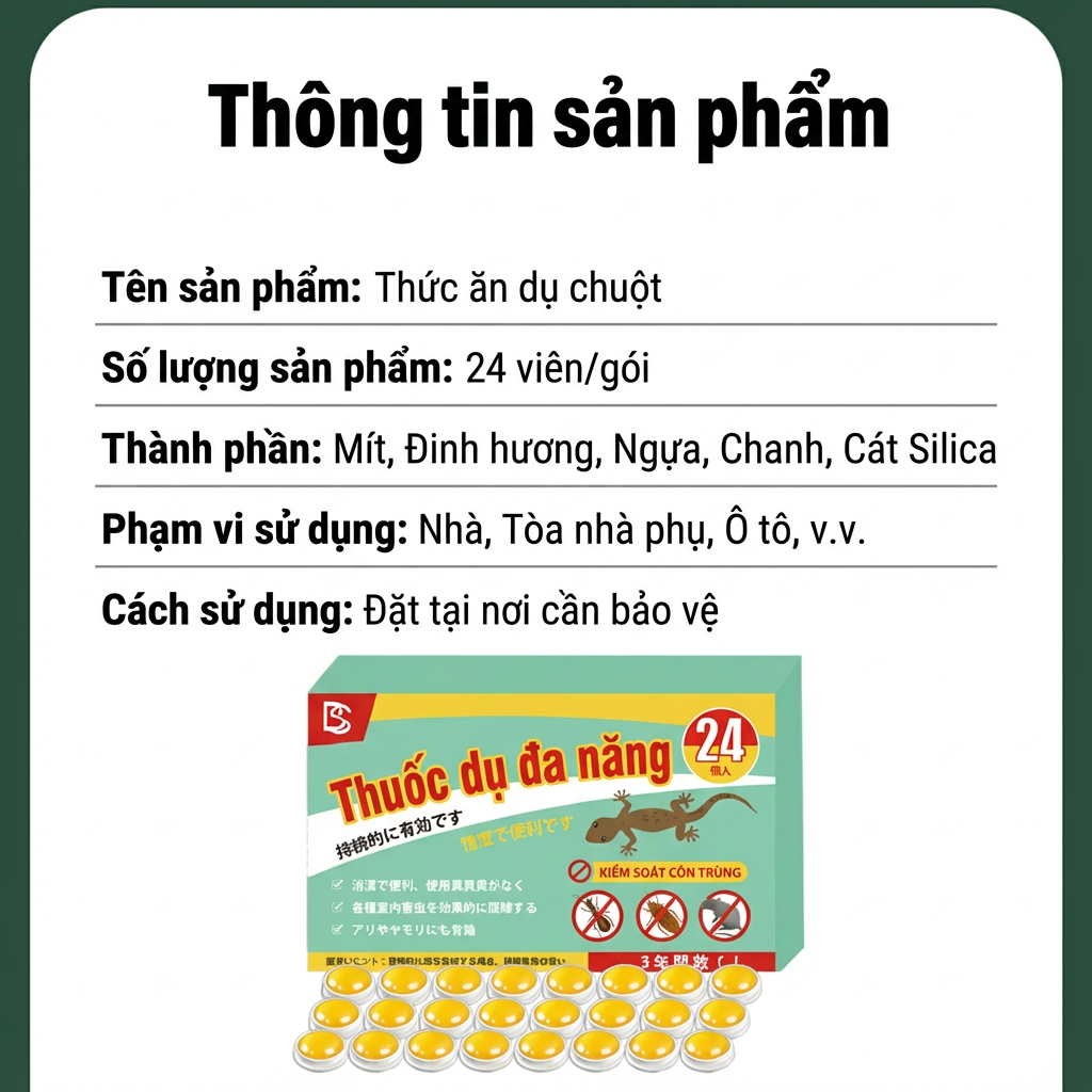 🐀 Công thức kiểm soát chuột hiệu quả 🐀 Thuốc diệt chuột, xua chuột, an toàn cho gia đình, 1 hộp 24 viên