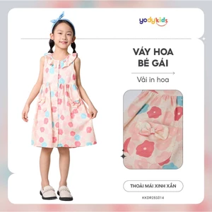 Váy đầm bé gái YODY xoè thoải mái, cổ phối bèo, túi ốp nơ xinh xắn, vải cotton mềm thoáng KKDR25S014