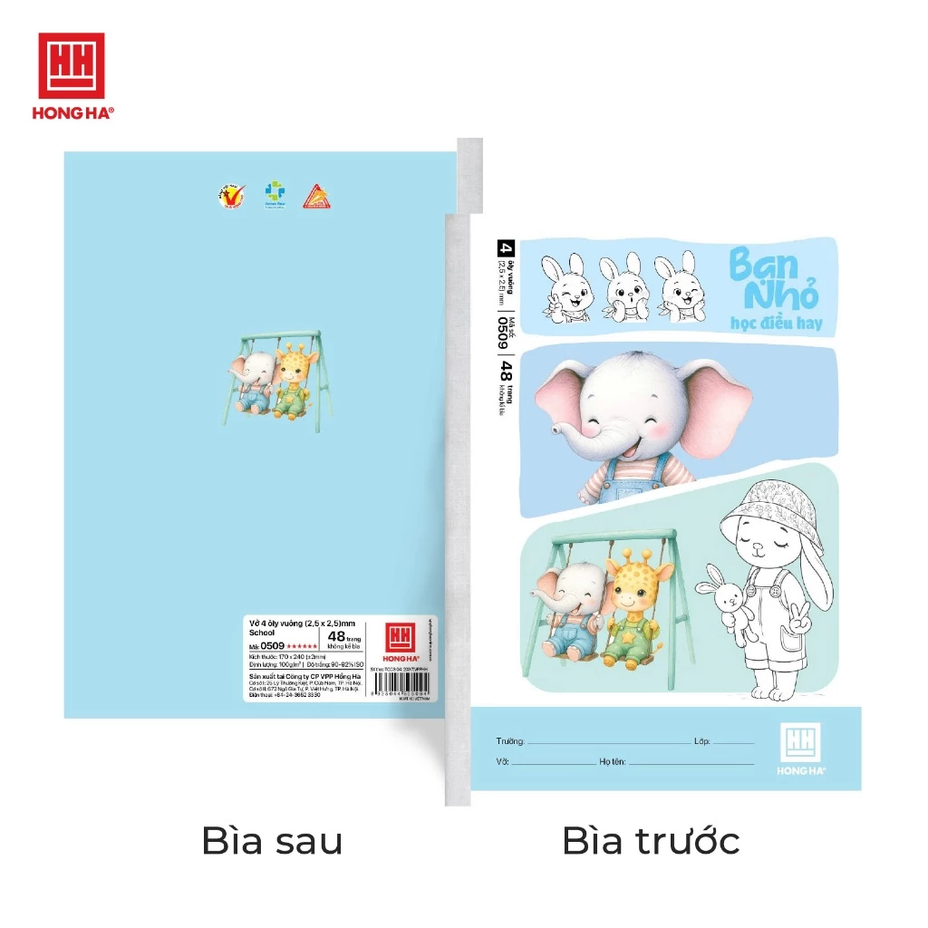 (Bìa ngẫu nhiên) Vở Ô Ly Bạn Nhỏ Hồng Hà 48 trang, Vở Ô Ly Hồng Hà School định lượng 100gsm - 0509