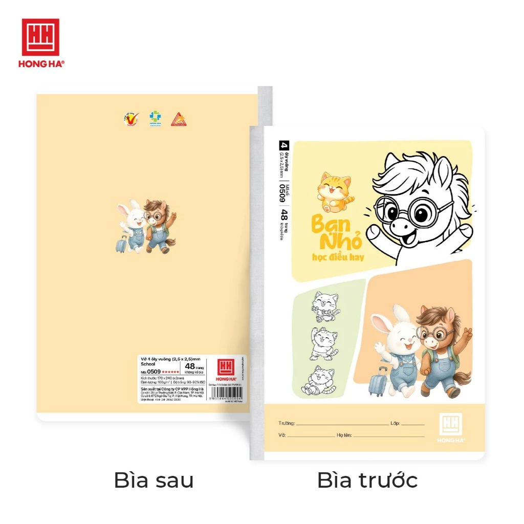 (Bìa ngẫu nhiên) Vở Ô Ly Bạn Nhỏ Hồng Hà 48 trang, Vở Ô Ly Hồng Hà School định lượng 100gsm - 0509