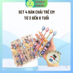 Set vỉ 4 cây bàn chải đánh răng bé trai và bé gái, màu sắc dễ thương. lông tơ siêu mềm, từ 3-8t
