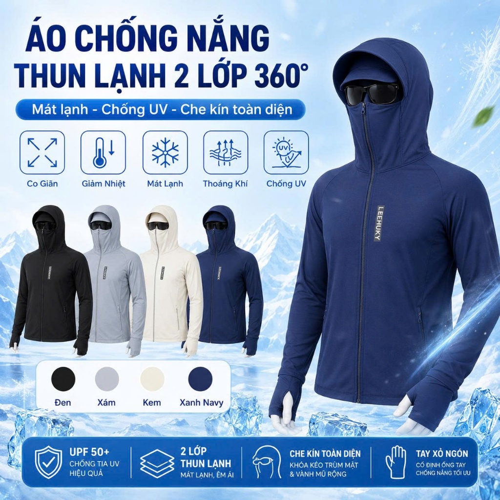 Áo Chống Nắng Nam Nữ 2 Lớp Chống Tia UV, Thun Lanh Co Giãn Thoáng Khí, Áo Khoác Form Unisex  M29