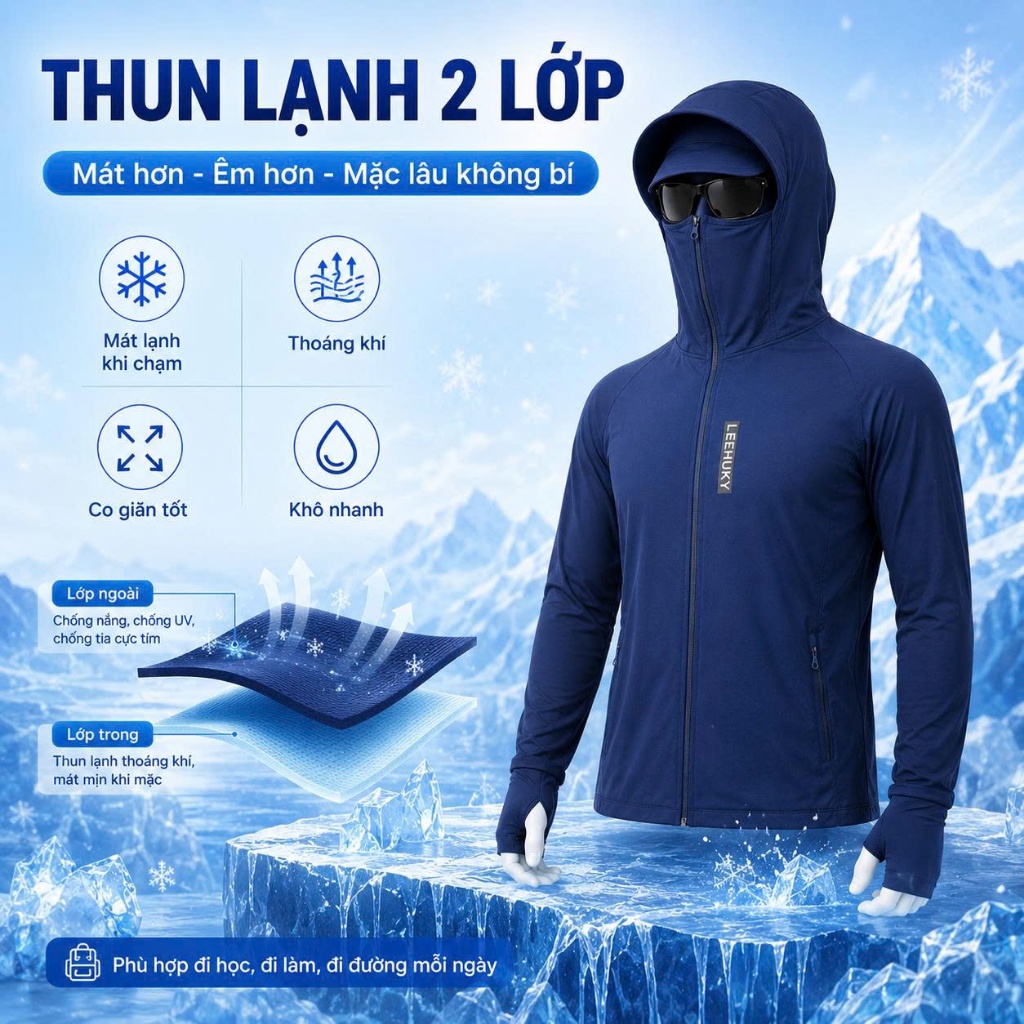 Áo Chống Nắng Nam Nữ 2 Lớp Chống Tia UV, Thun Lanh Co Giãn Thoáng Khí, Áo Khoác Form Unisex  M29