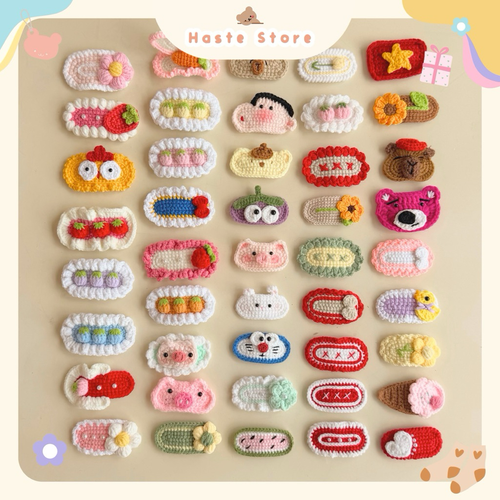 [LẺ 1 CÁI] Kẹp Tóc Len Kẹp Mái Hình Thú Hình Hoa Tổng Hợp Dễ Thương Handmade Quà Tặng